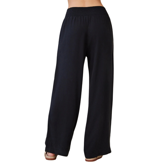 SMOCKED WAIST WIDE LEG PANT VINTAGE BLACK