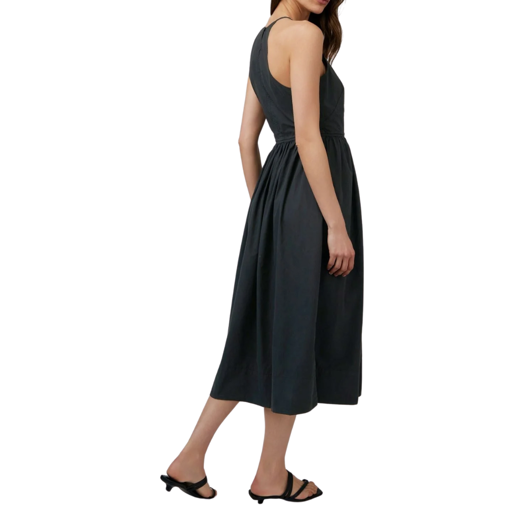 FITTED MIDI HALTER DRESS BLACK