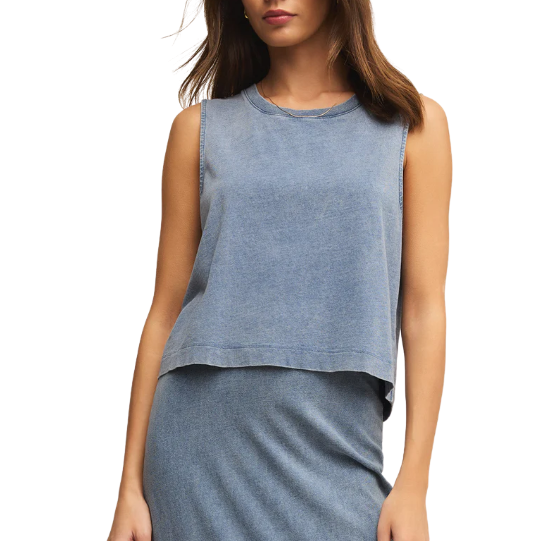 SLOANE JERSEY DENIM MUSCLE TOP MEDIUM INDIGIO