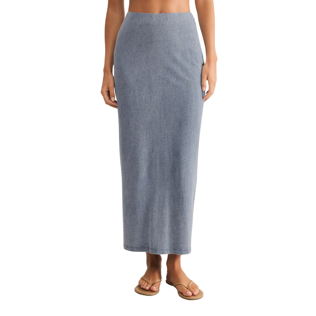 GAIL JERSEY DENIM MIDI SKIRT MEDIUM INDIGO