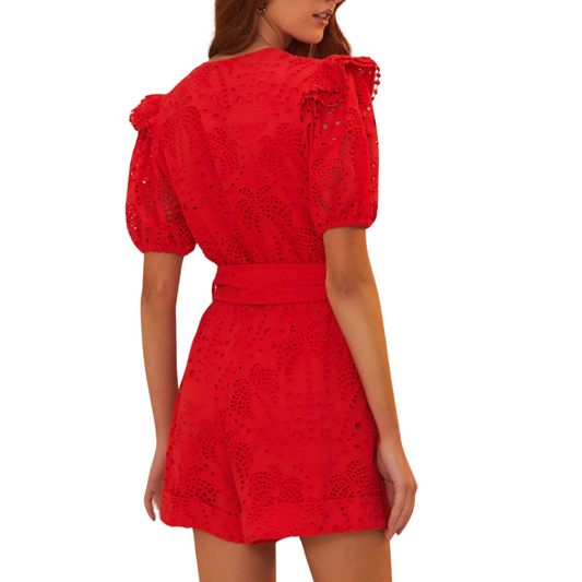 RED EYELETS ROMPER