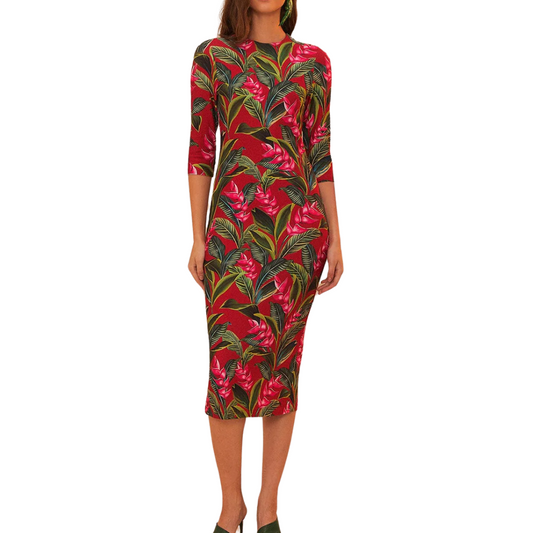 DREAM GARDEN MIDI DRESS RED