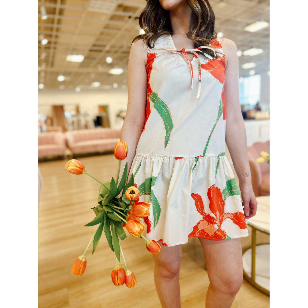 FRANKIE FLORAL DRESS NATURAL ORANGE