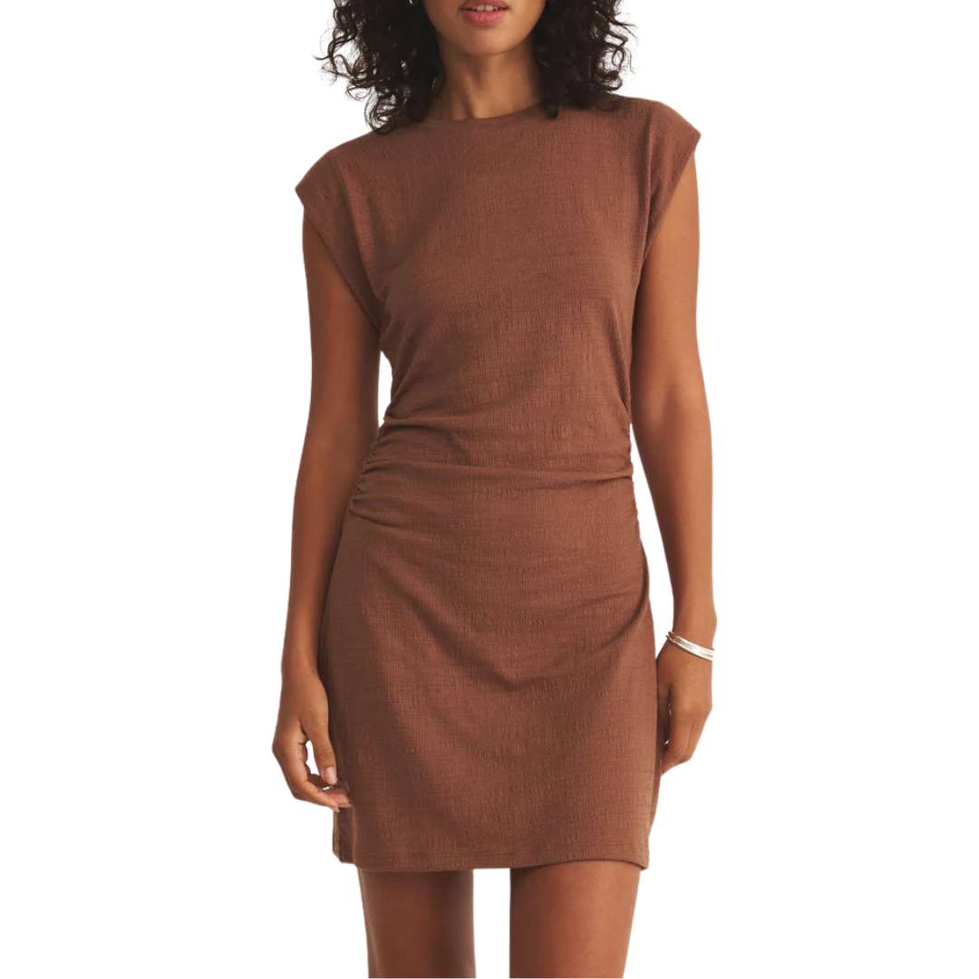 CAMINO TEXTURED MINI DRESS TEAKWOOD