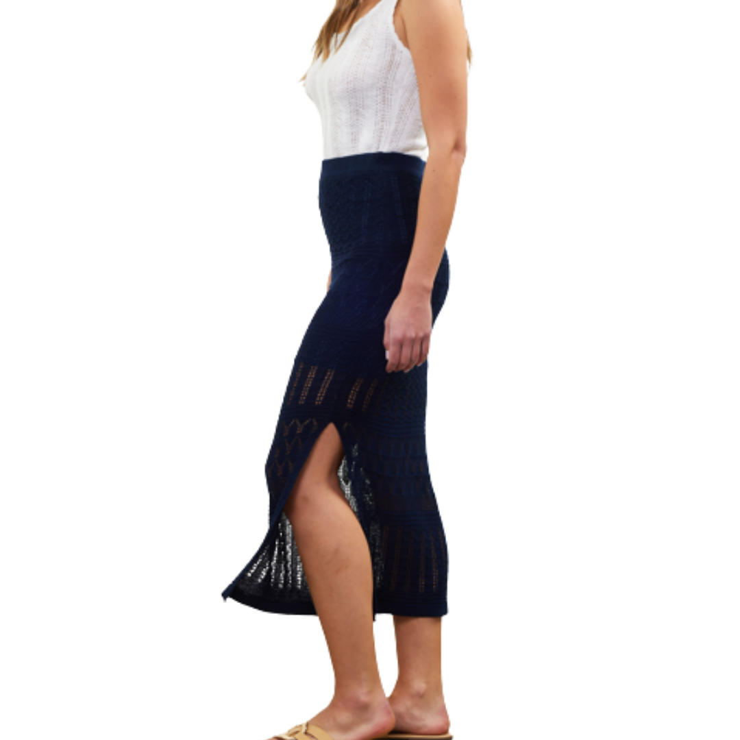 CROCHET MIDI SKIRT NAVY
