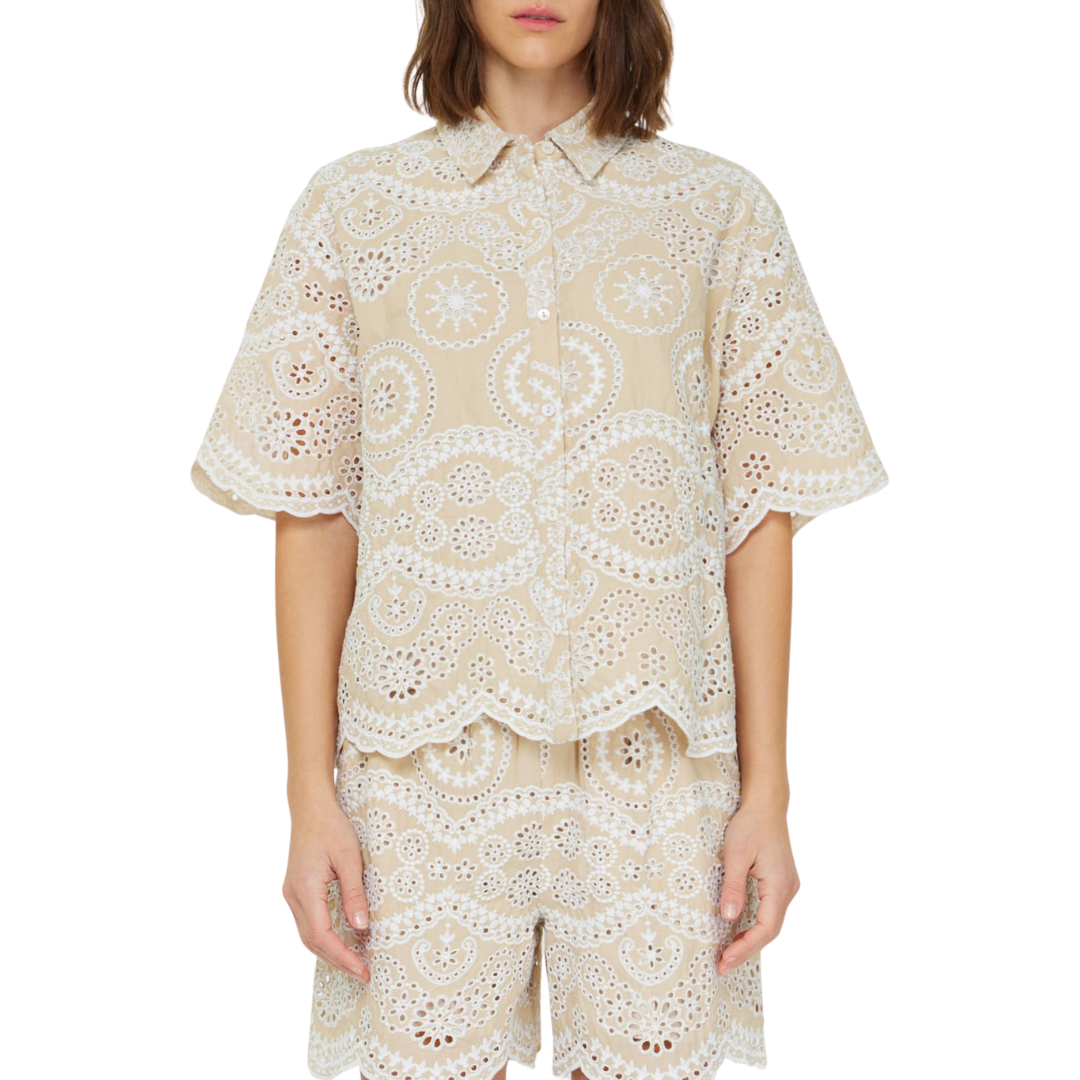 EYELET BUTTON UP SHIRT NATURAL