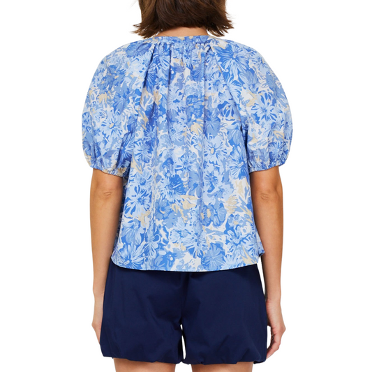 FLORAL PRINTED V-NECK TOP BLUE