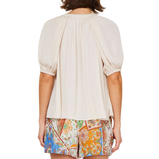 PUFF SLEEVE V-NECK BLOUSE LIGHT BEIGE