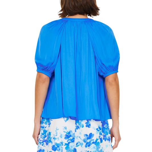 PUFF SLEEVE V-NECK BLOUSE AZURE