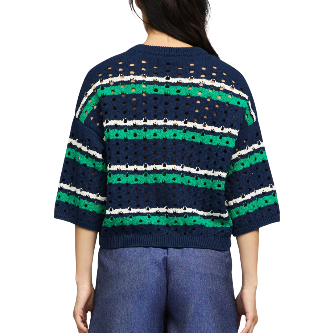 STRIPED CROCHET SWEATER NAVY