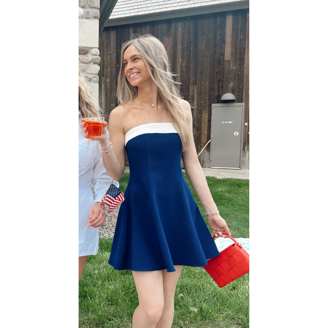 KERIELLE DRESS NAVY/IVORY