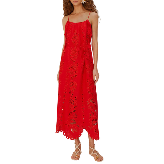 RED FLOWERS RICHELIEU MAXI DRESS