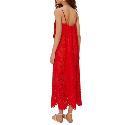 RED FLOWERS RICHELIEU MAXI DRESS