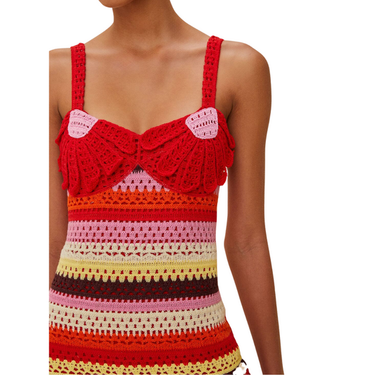 FLOWER COLORFUL CROCHET DRESS RED