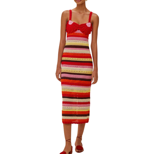 FLOWER COLORFUL CROCHET DRESS RED