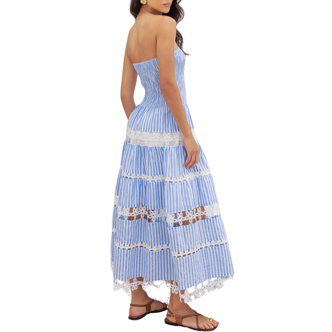 EYELET LACE TUBE DRESS BLUE STRIPE