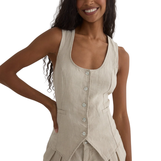 SCOOP NECK VEST LINEN SAND