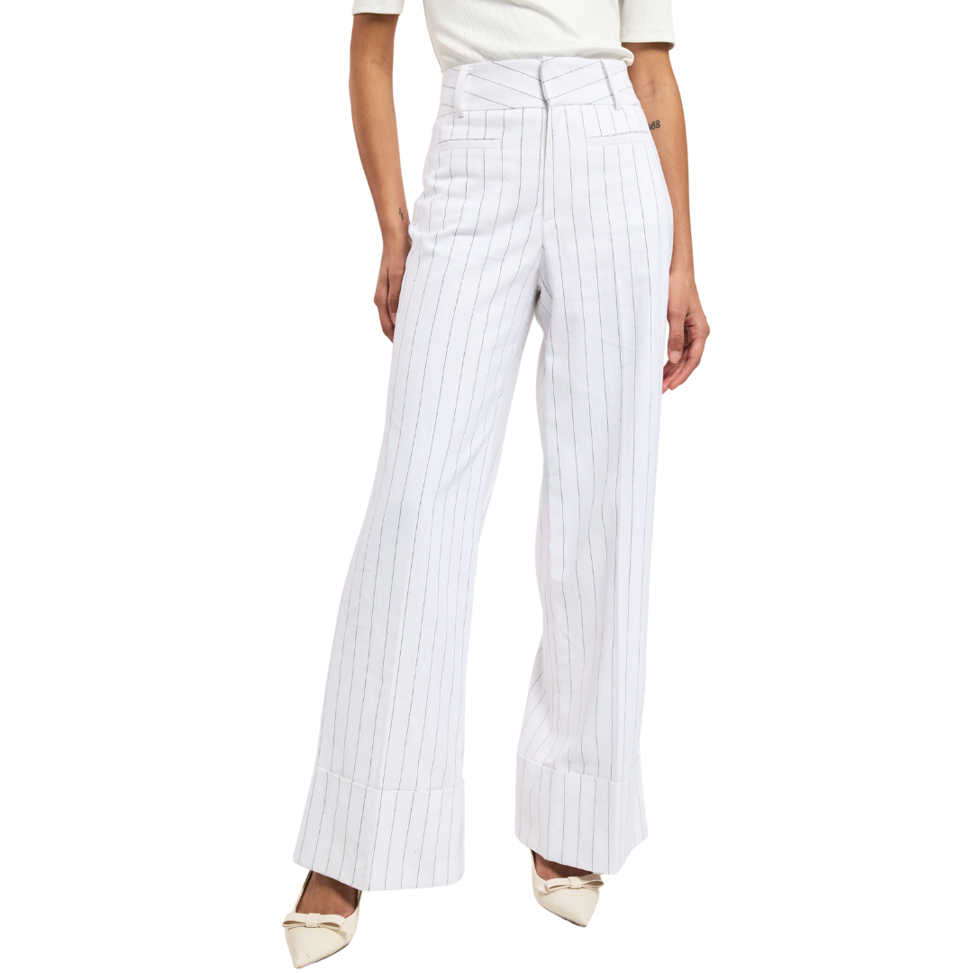 RAQUEL PINSTRIPE LINEN PANTS WHITE/BLACK