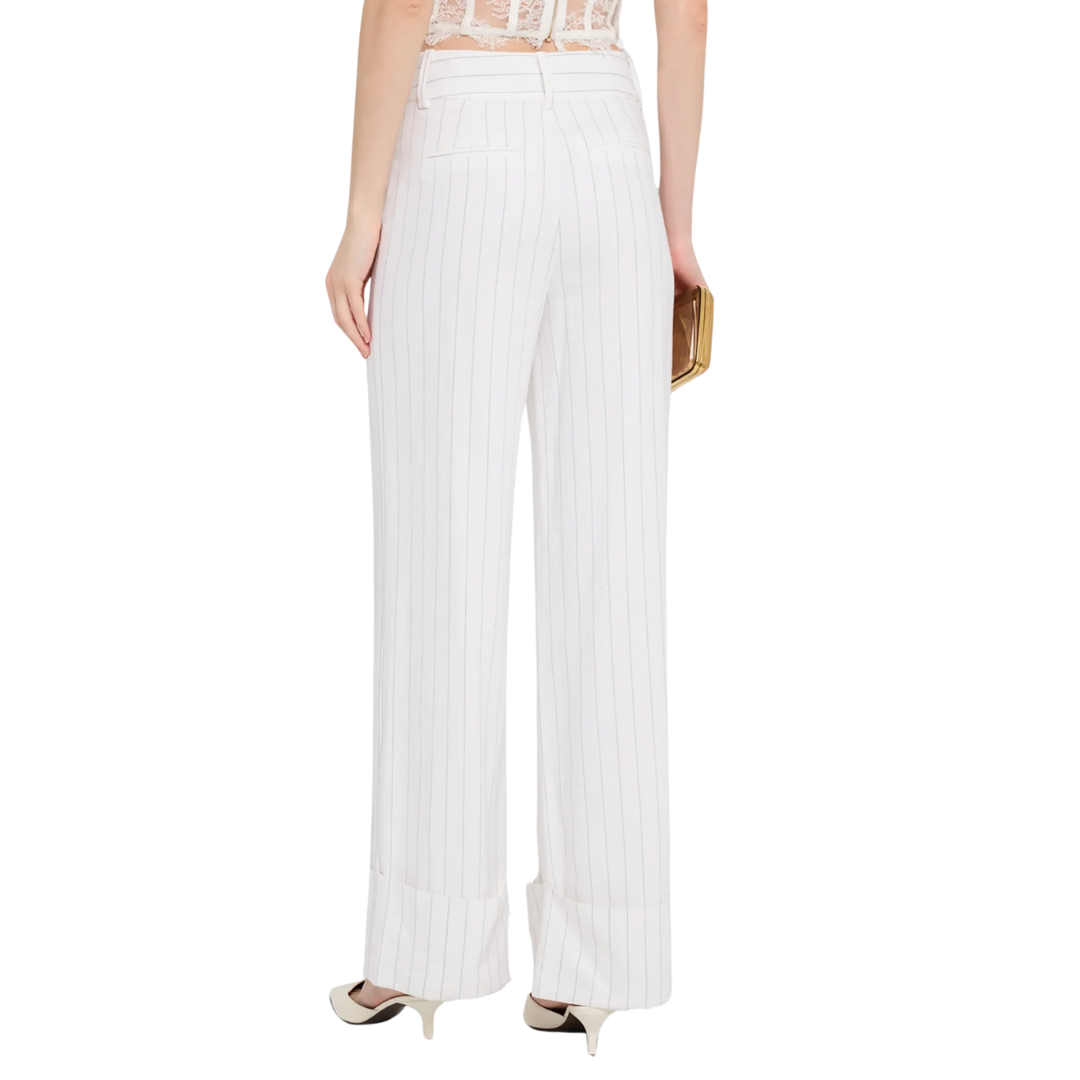 RAQUEL PINSTRIPE LINEN PANTS WHITE/BLACK