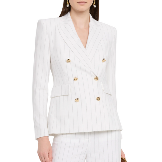 ARIELLE PINSTRIPE LINEN BLAZER WHITE/BLACK