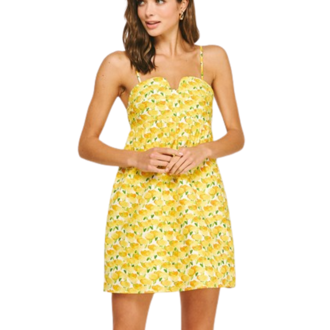 BUSTIER FLORAL PRINT MINI DRESS YELLOW
