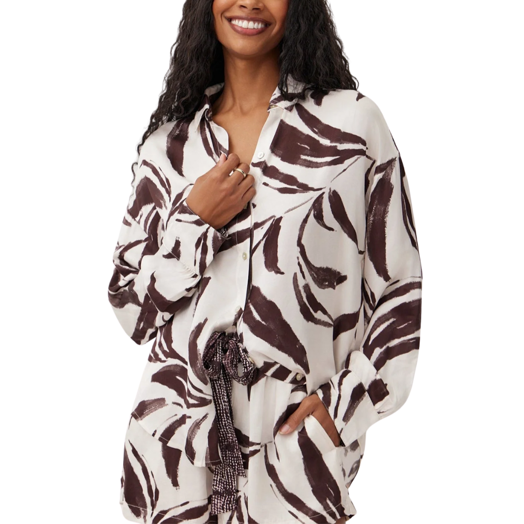 CONTRAST OVERSIZED BUTTONDOWN MOROCCAN PALM
