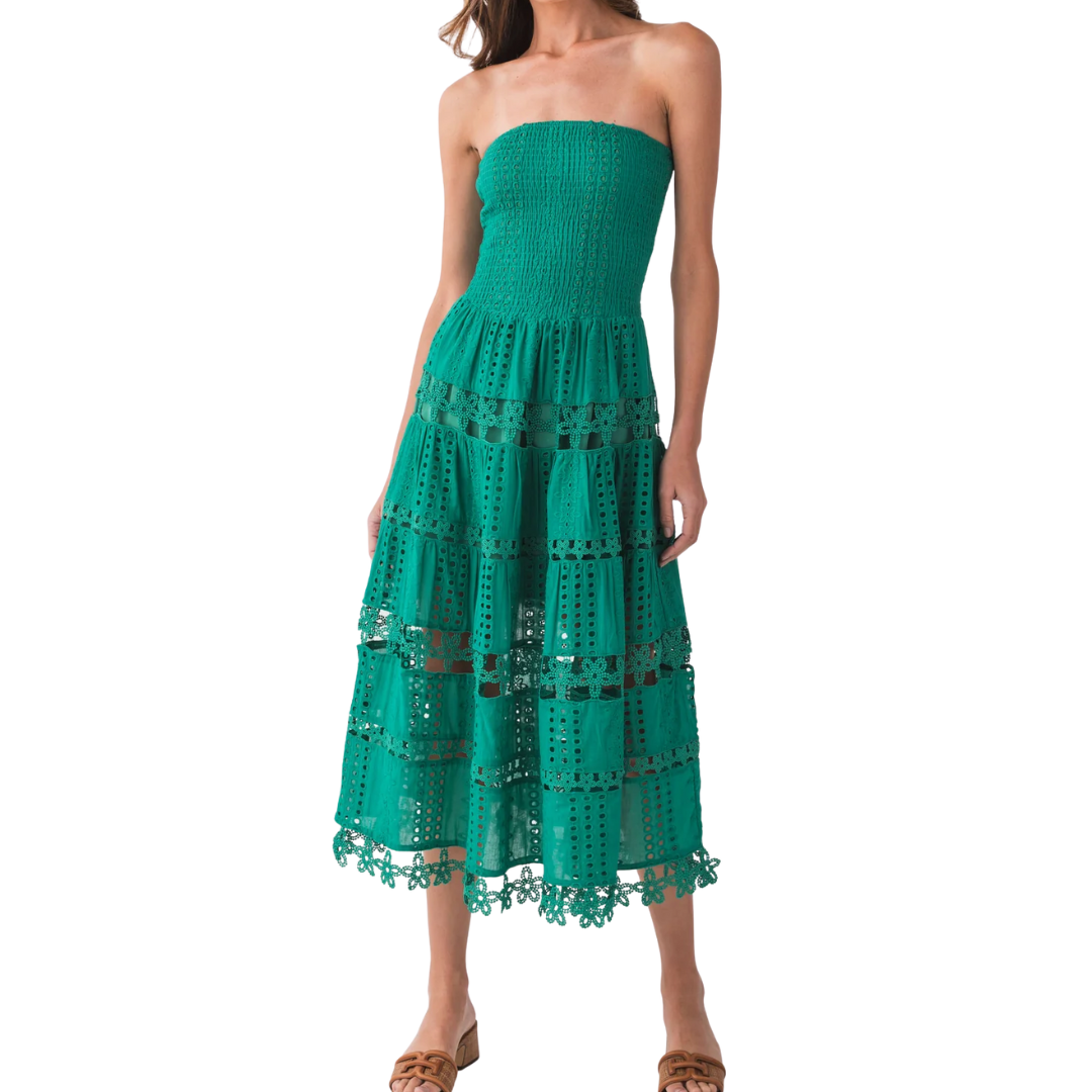 EYELET LACE TUBE DRESS EMERALD