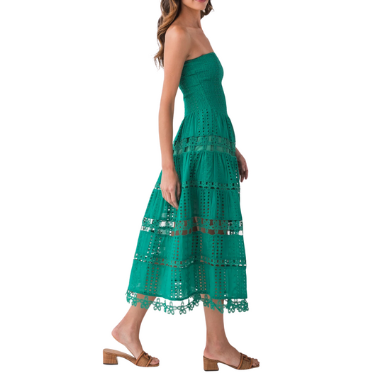 EYELET LACE TUBE DRESS EMERALD