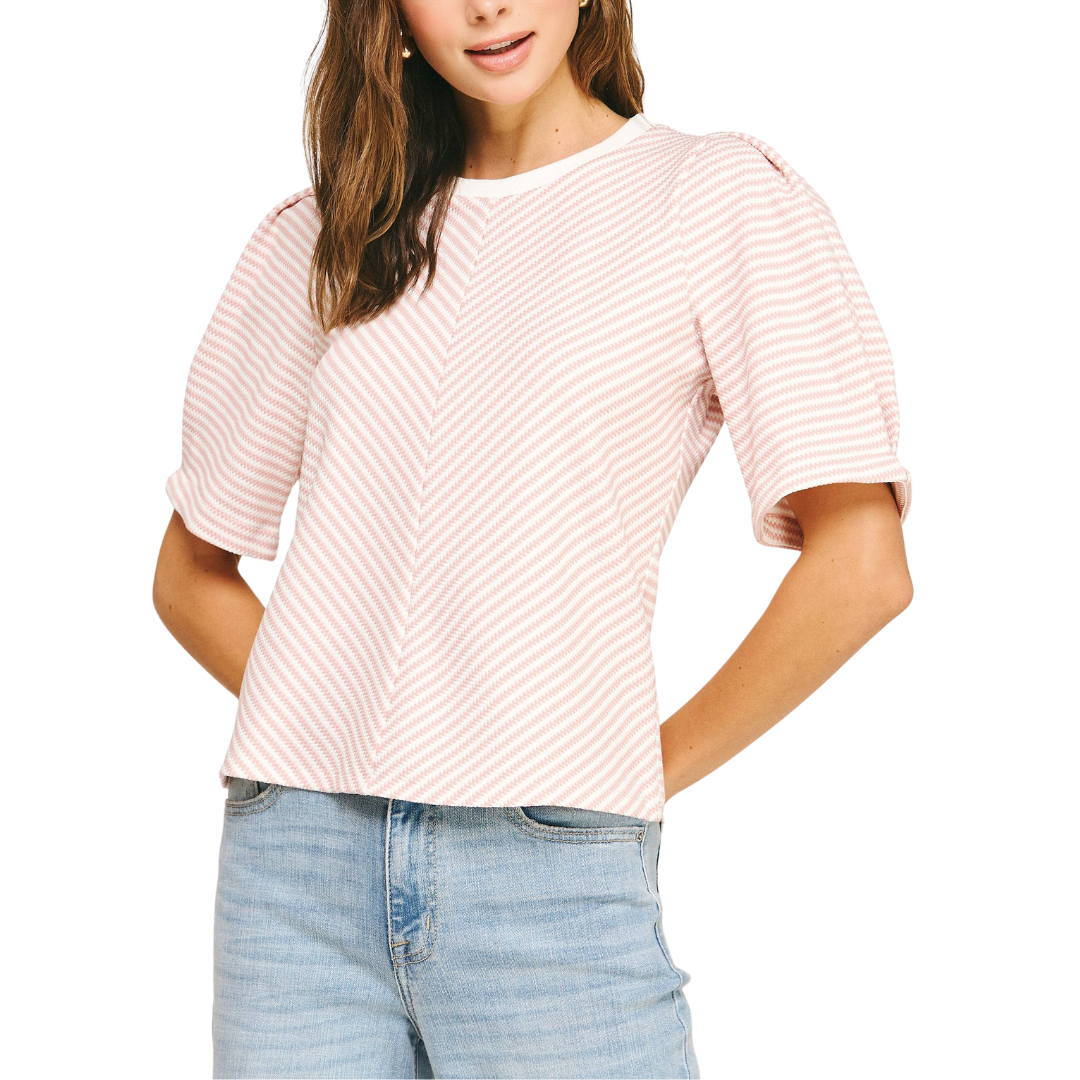HERRINGBONE STRIPED TEE MAUVE