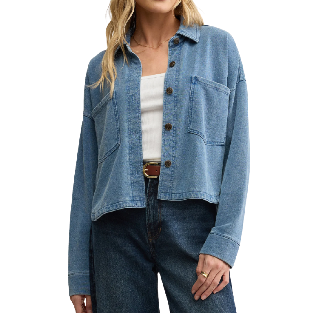 ALL DAY CROPPED KNIT JACKET VINTAGE INDIGO