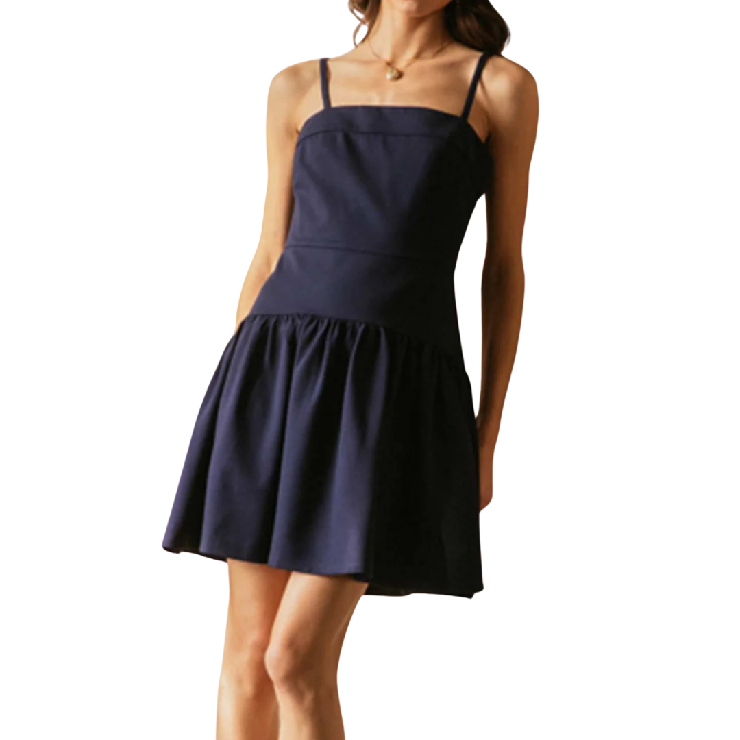 SLEEVELESS SQUARE NECK DRESS NAVY