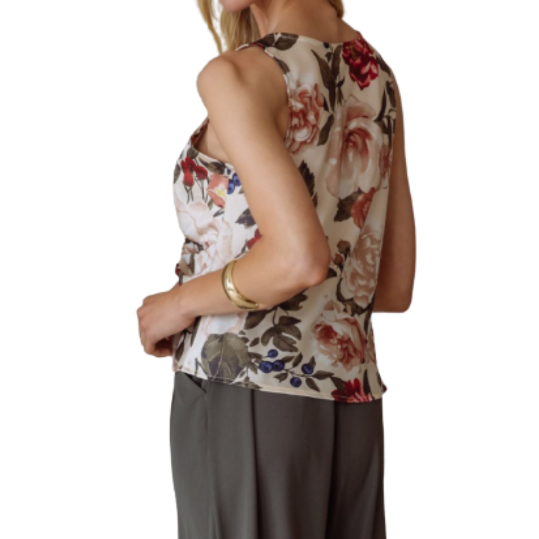 SATIN FLORAL RUCHED TOP IVORY