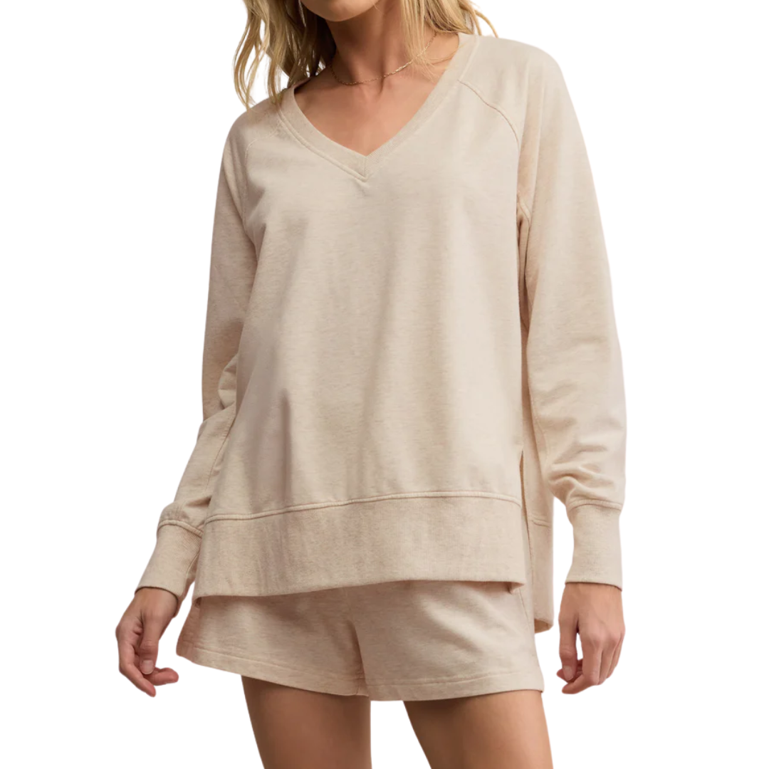 WEEKENDER VNECK TOP LIGHT OATMEAL HEATHER