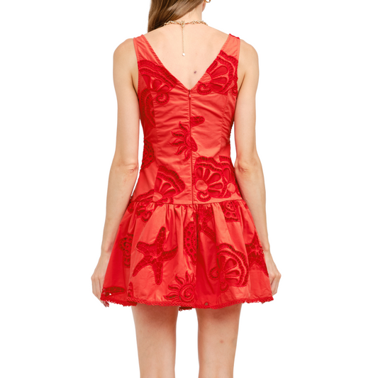 MADELYN EMBROIDERED DRESS CHILI