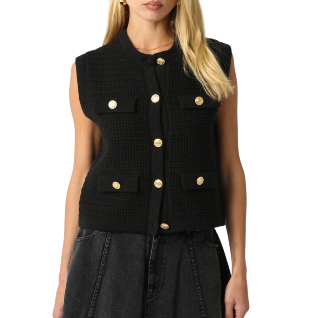SELENA KNIT TANK TOP. BLACK