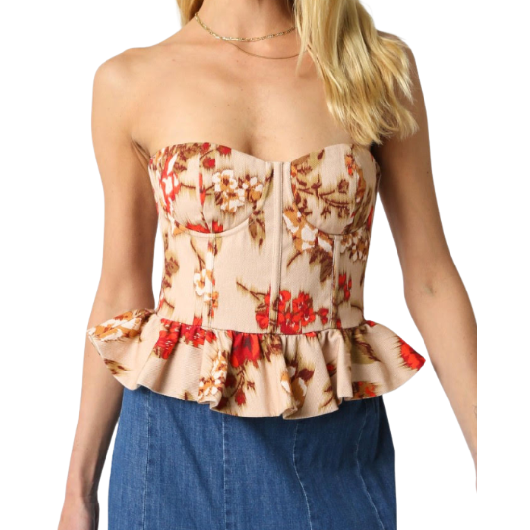 MARTA FLORAL TANK TOP TAUPE