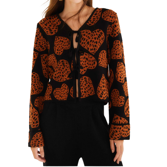 LEOPARD HEARTS KNIT CARDIGAN