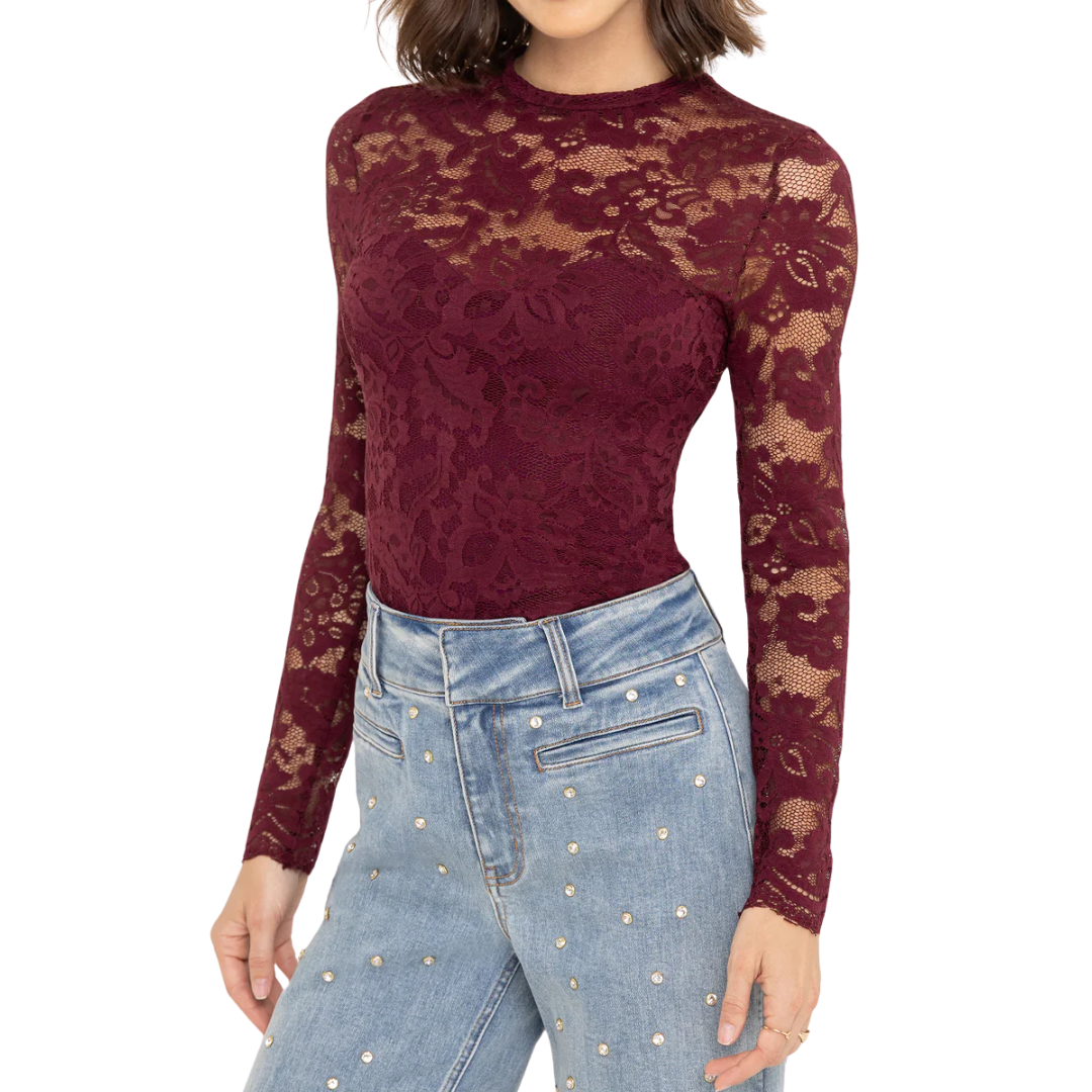 CLAYTON LACE TOP CABERNET