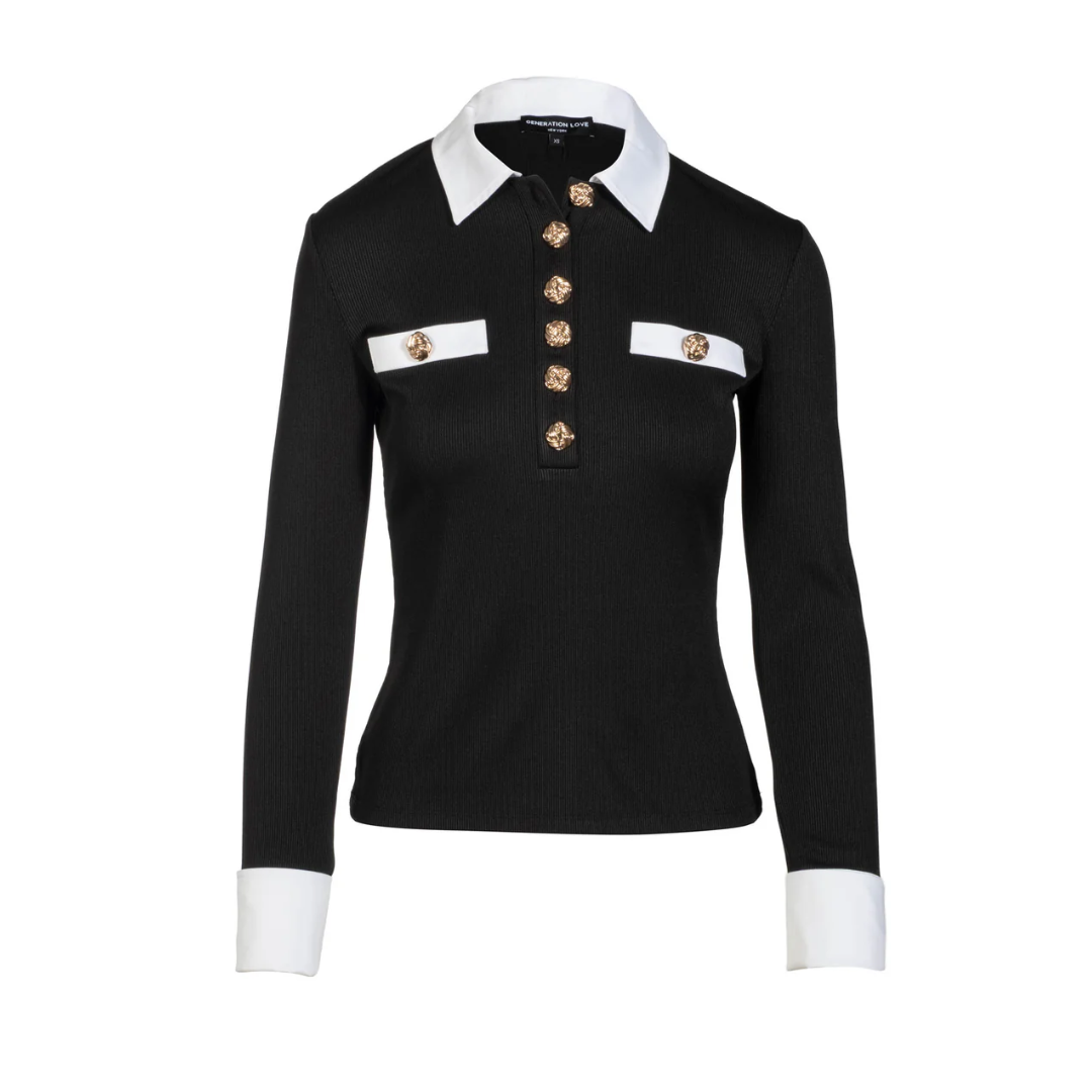 ASHER POPLIN COMBO TOP BLACK/WHITE