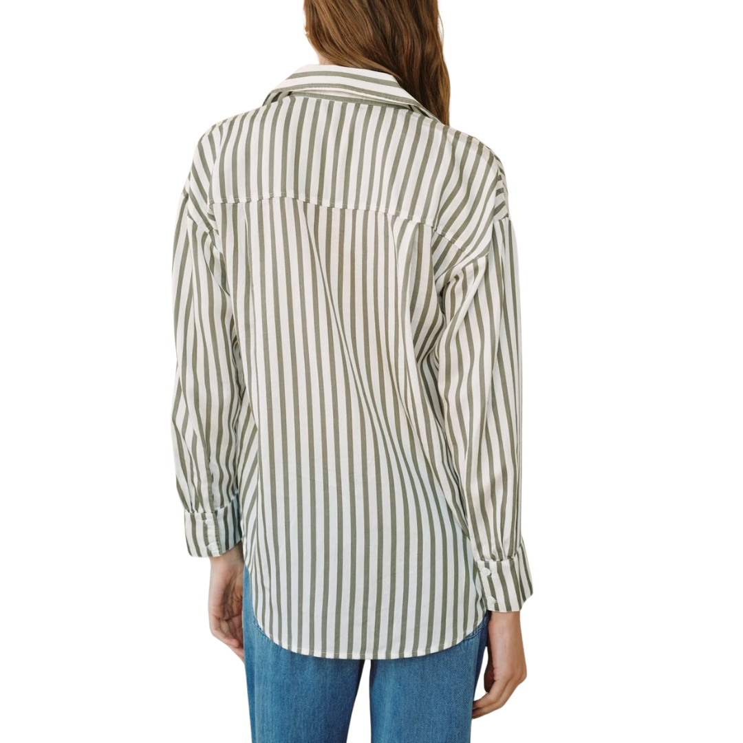 STRIPE OVERSIZED BUTTON DOWN FOREST GREEN