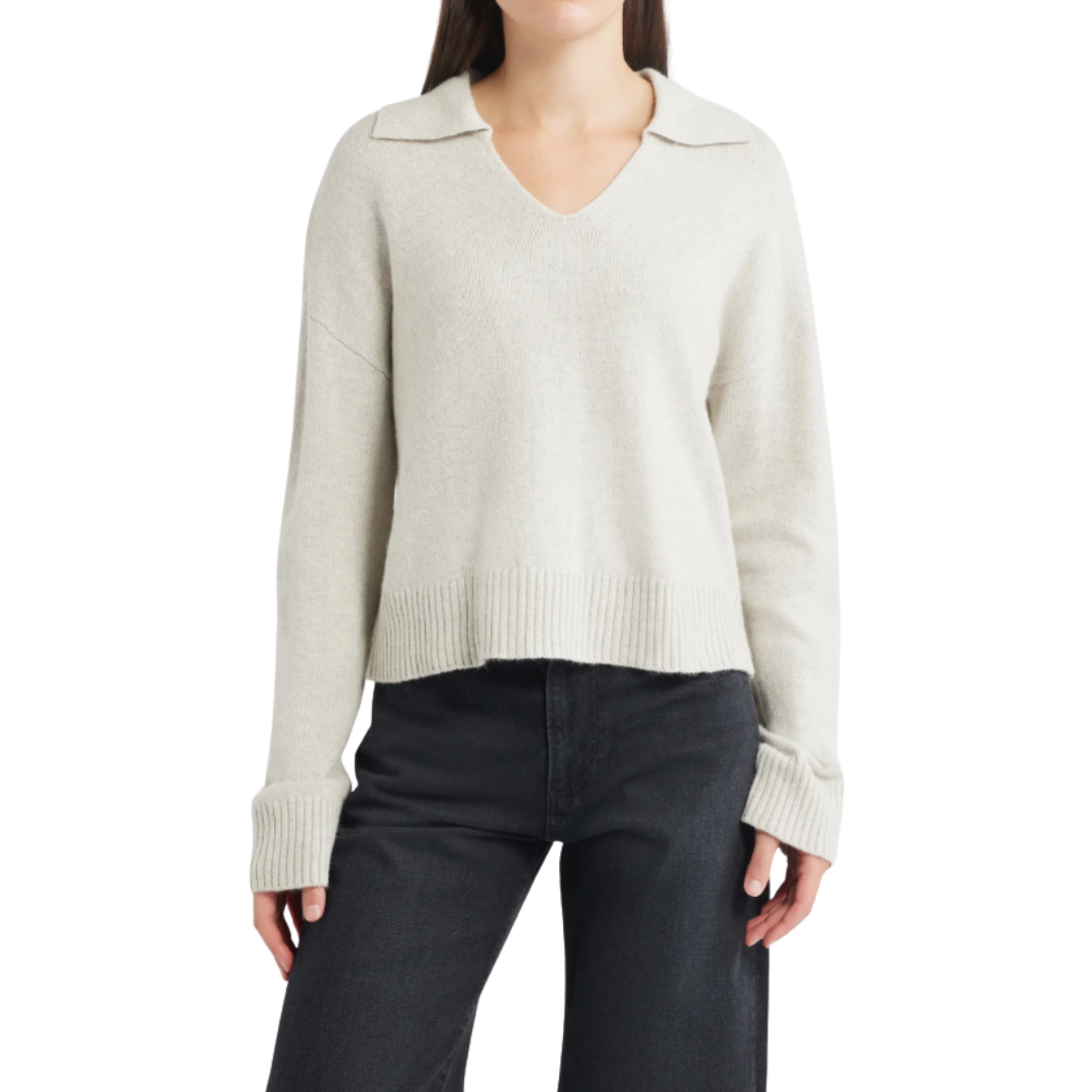 PULLOVER SWEATER W/ COLLAR HEATHERY MOON