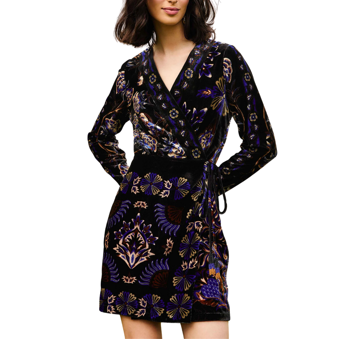 ARABESQUE BLACK MINI WRAP DRESS