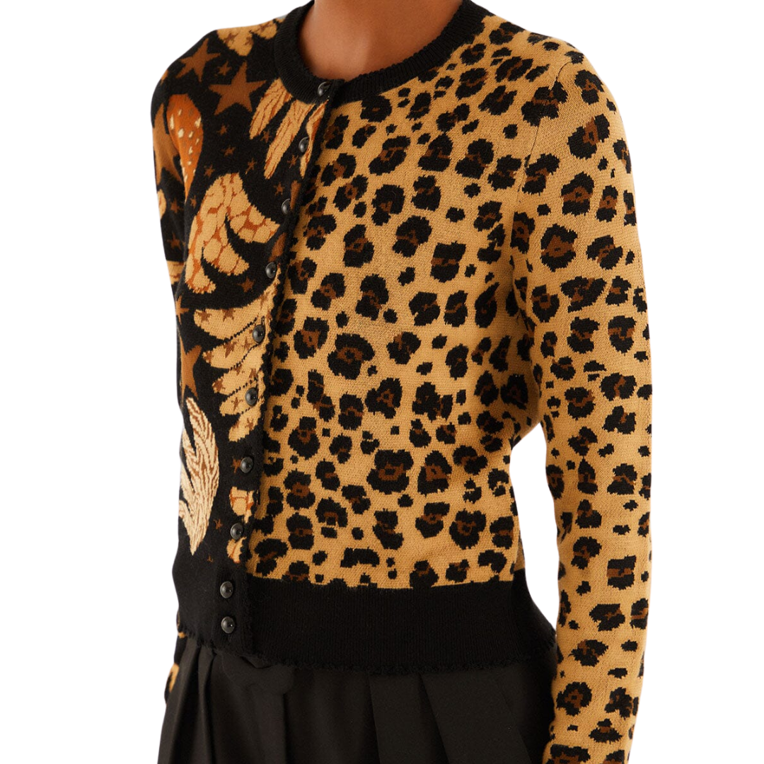 BANANA LEOPARD MIXED CARDIGAN