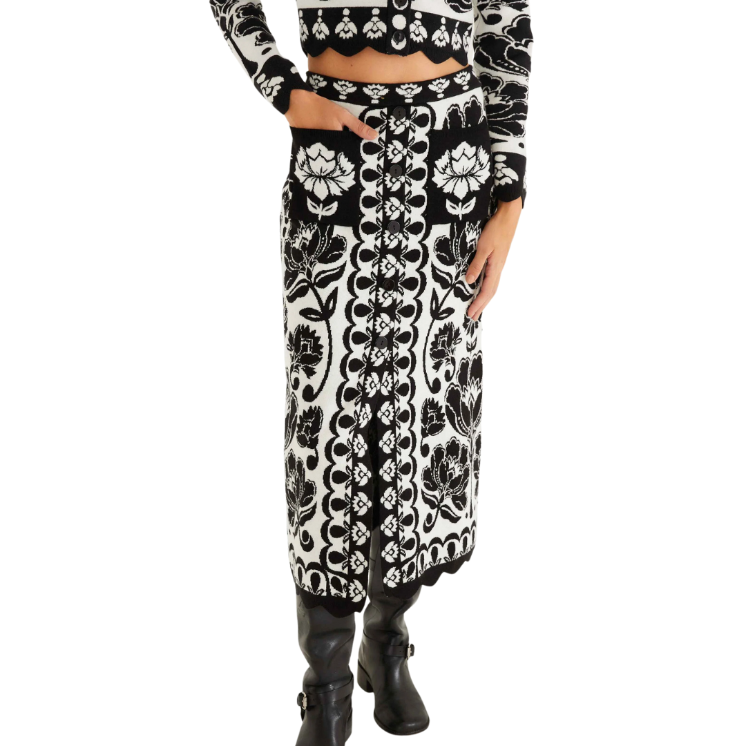 FLORAL ARABESQUE KNIT SKIRT CREAM