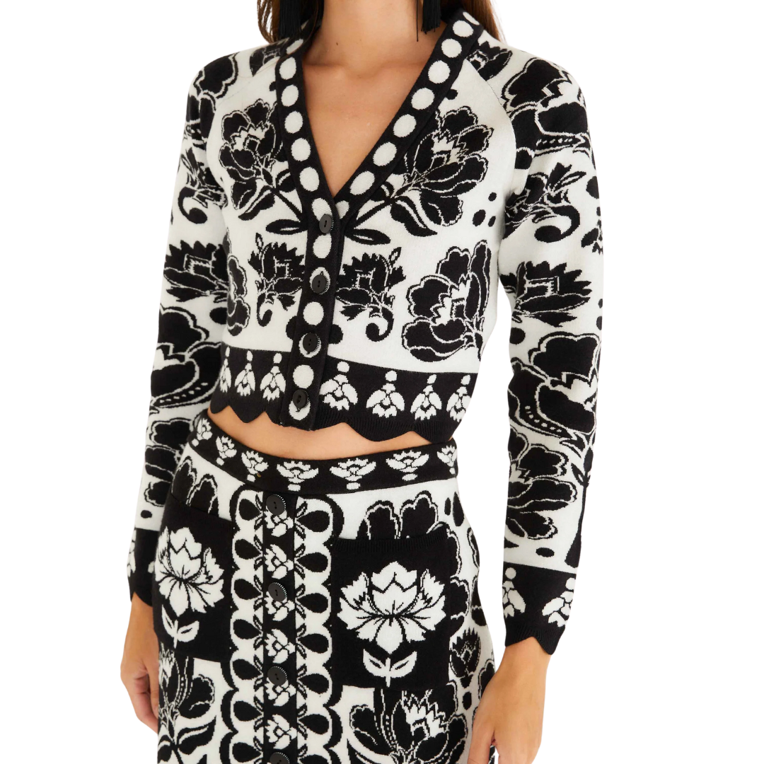 FLORAL ARABESQUE KNIT CARDIGAN