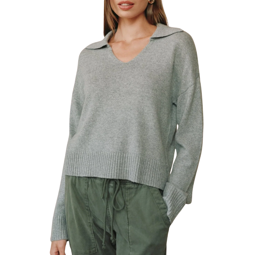 PULLOVER SWEATER W/ COLLAR HEATHER GREY