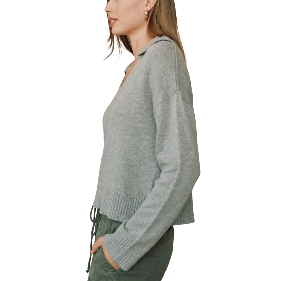 PULLOVER SWEATER W/ COLLAR HEATHER GREY