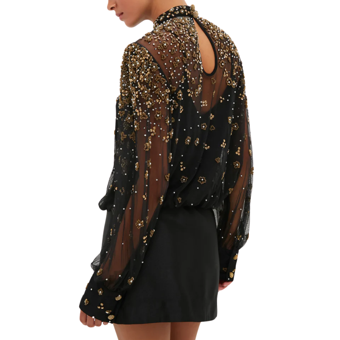 BUBBLE TULLE BLACK BLOUSE