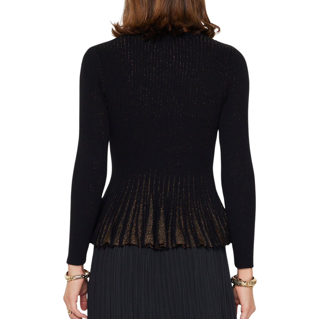 RUFFLE HEM SWEATER BLACK/GOLD