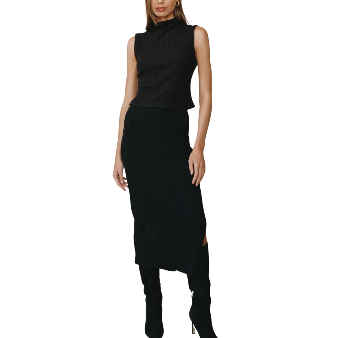 CLEAN WAIST KNIT SKIRT BLACK